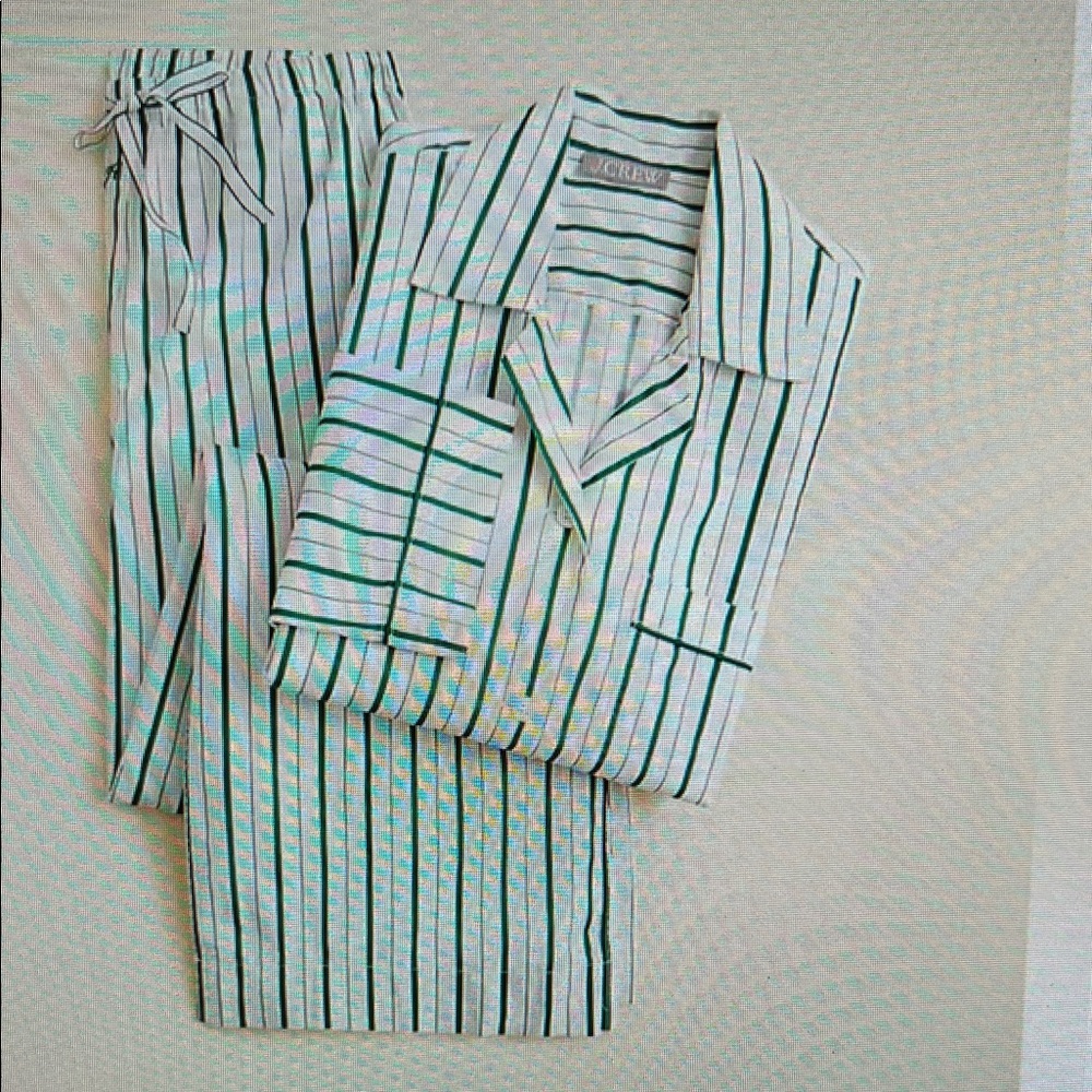 J. Crew Green and White poplin peppermint stripe pajamas